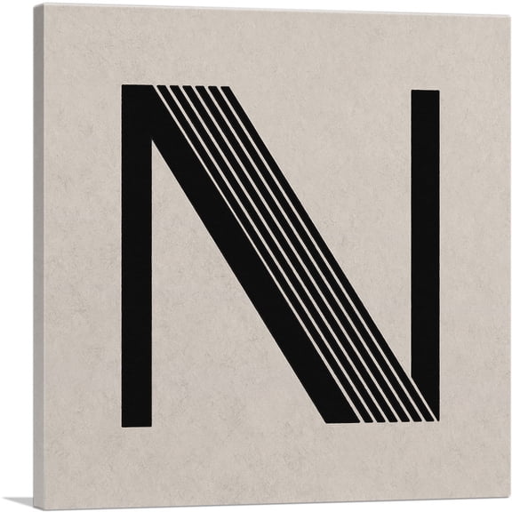 ARTCANVAS Beige Black Line Alphabet Letter N Canvas Art Print - Size: 12" x 12" (0.75" Deep)