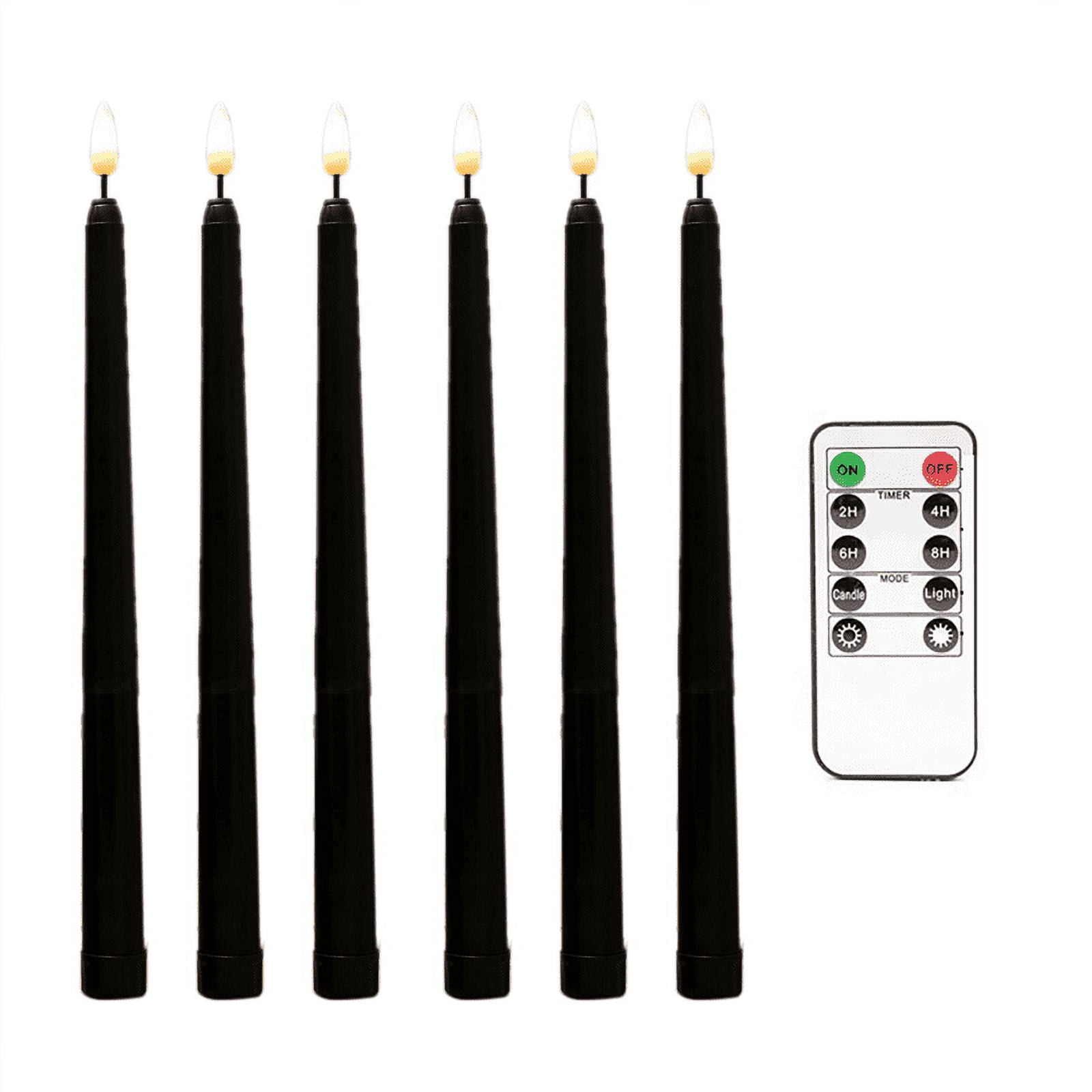 12Pcs Flameless Black Taper Candles Flickering with 10-Key Remote Timer, Operated LED Candlesticks Window Candles