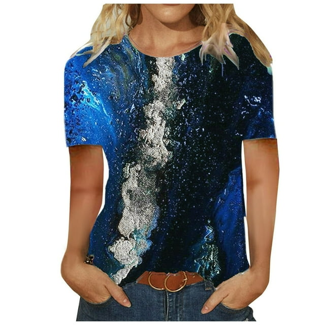 CNKOO T-shirt à Manches Courtes Décontracté d'Été à Manches Courtes pour Femmes avec Imprimé Texturé Vintage