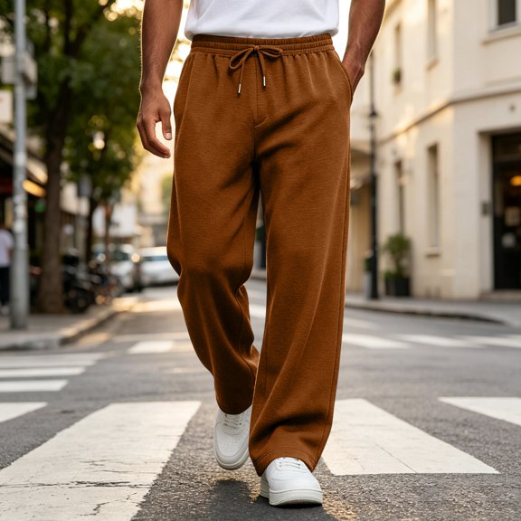 Domuza Mens Sweatpants Loose Fit Joggers Straight Wide Leg Lounge Pants Drawstring Elastic Waist Sweat Pants with Pockets