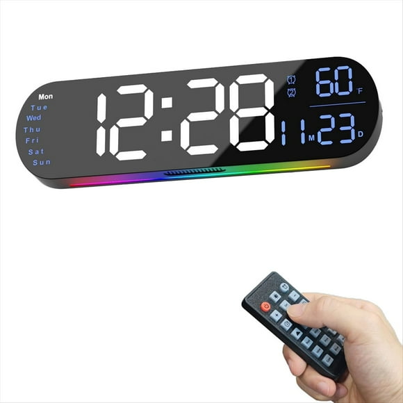 Reloj de Pared Digital Grande con Control Remoto de 13,7 Pulgadas, Brillo Automático, Despertador y Temporizador Dual, para Dormitorio, Regalo