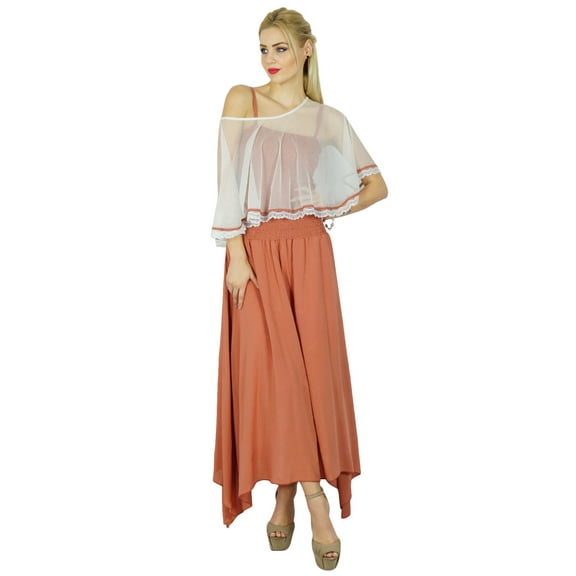 Bimba Women Long Maxi Dress Smocked Waist Top Comes With Poncho Top Chic Cape