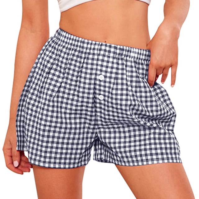 Shorts PRETTYGARDEN 2025 de Algodón a Cuadros Verano XXL
