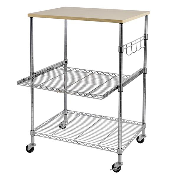 3 Tier Wire Rolling Kitchen Cart Food, Kitchen Shelving Unit With Cutting Board