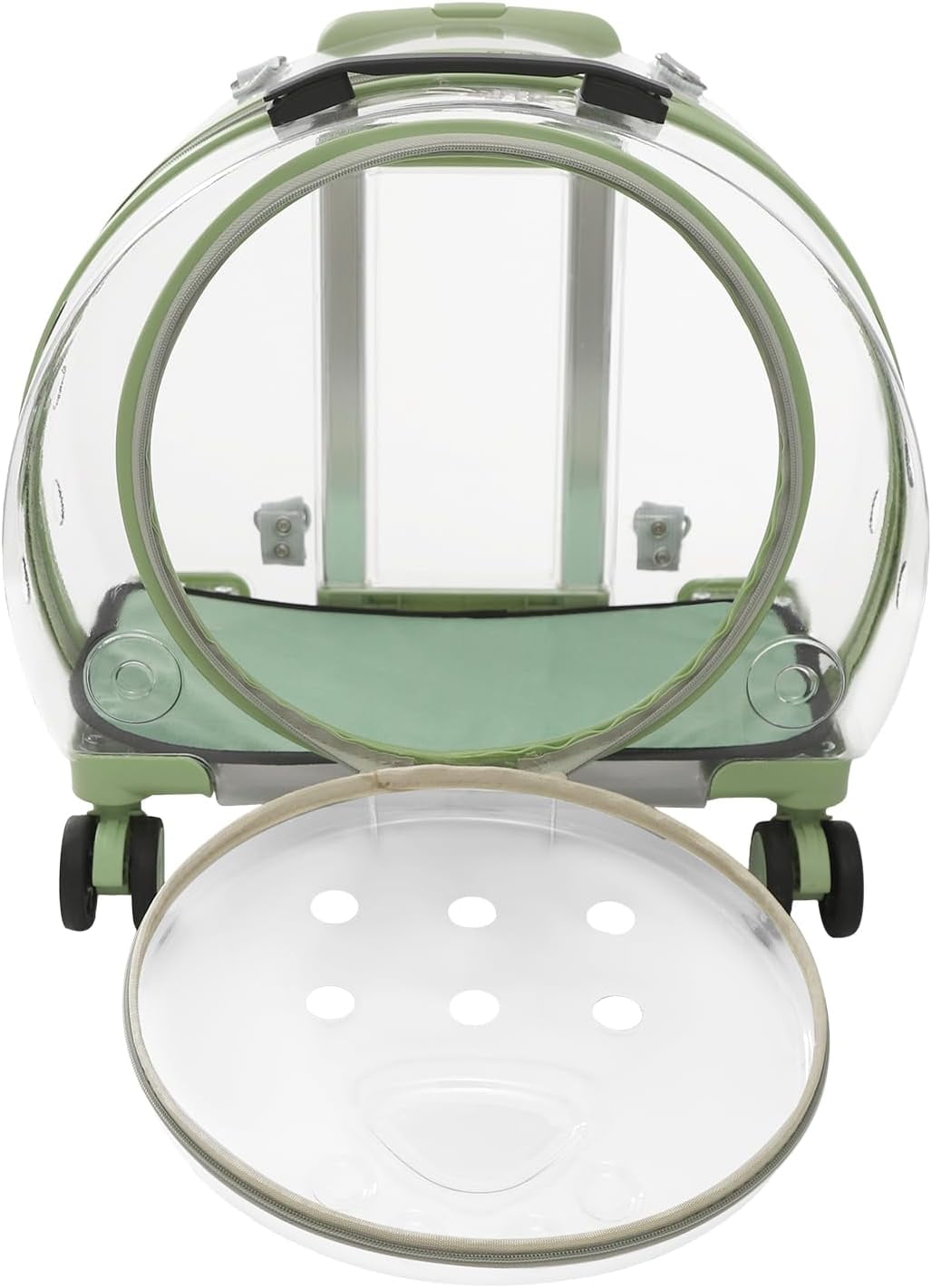 Miumaeov Cat Carrier with Rolling Wheels, Clear Pet Trolley Case Pet Backpack with Multiple Ventilation Holes for Cats and Dogs, Green