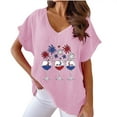 thumbnail image 2 of Itsame 4th of July Shirts Women Independence Day Short T-Shirt Sleeve American Flags Printed Short Sleeve Top, V-Neck Pink, 2 of 4