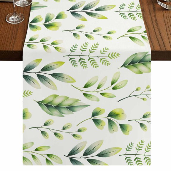 Table Runners 36 Inches Long Dress Scarves, Sage Green Leaves Farmhouse Kitchen/Dining Table Runner, Short Coffee Tablerunners, Summer Botanical Farmhouse Leaf Watercolor 13x36 Inch