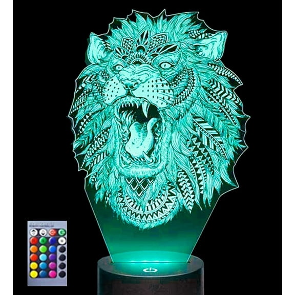 YSTIAN 3D Lion Night Light Lamp Illusion 16 Color Changing Table Desk Decoration Lamps Gift with Acrylic Flat ABS Base USB Cable Toy