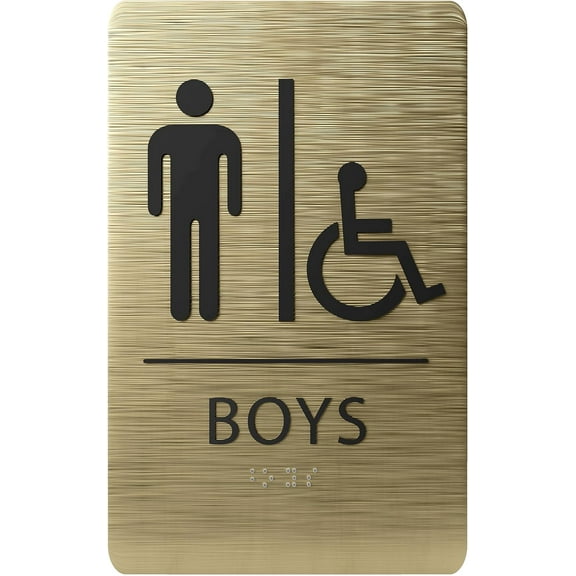 ADA CENTRAL SIGNS - 6"X9" Boys Accessible Restroom Sign - ADA Compliant Tactile Graphics Grade 2 Braille Text Wall Signs - Bathroom Door Placard Double Sided Tape Wheelchair Handicap Rest Room Sign