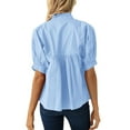 thumbnail image 3 of Women Puff Sleeve V Neck Blouse Babydoll Peplum Tops Dressy Casual Pleated Loose Fit Shirts Light Blue XL, 3 of 4