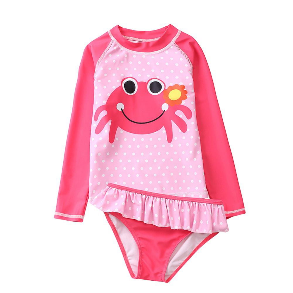 Swimwear Set for Kids Toddler Girls Two Piece Swimsuits Long-Sleeve Cartoon Bathing Suits Rash Guard UPF 50