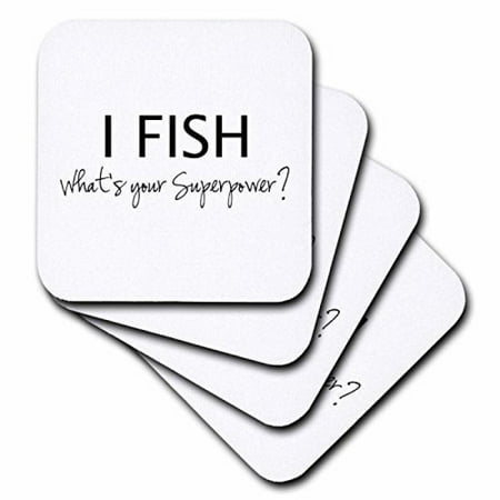 3dRose I Fish - Whats your Superpower - funny fishing love gift for fisherman, Ceramic Tile Coasters, set of 4