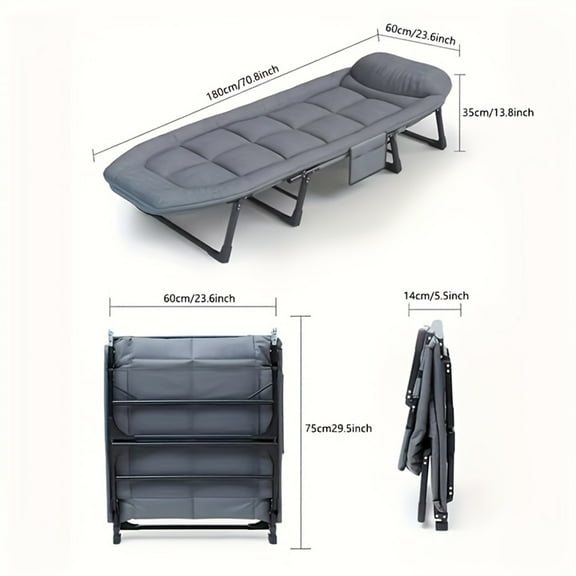 550lb Capacity Deluxe Foldable Adult Camping Bed with Headrest & Armrests | Lightweight Iron Frame Design, Travel Comfort Bed | Functional Design Bed, Sturdy Iron Frame, Portable Folding Bed