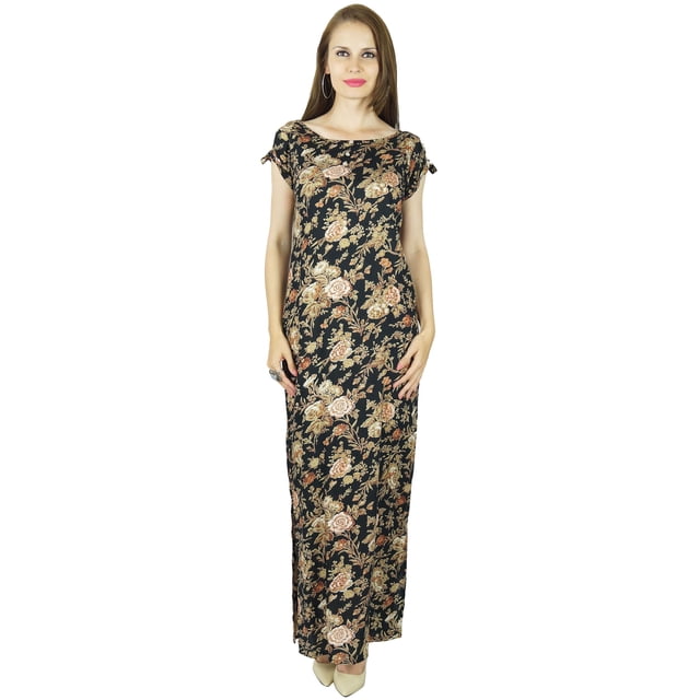 Bimba Longue Robe Maxi en Rayonne à Fleurs - Fentes des Deux Côtés Tenue d'Été Classique