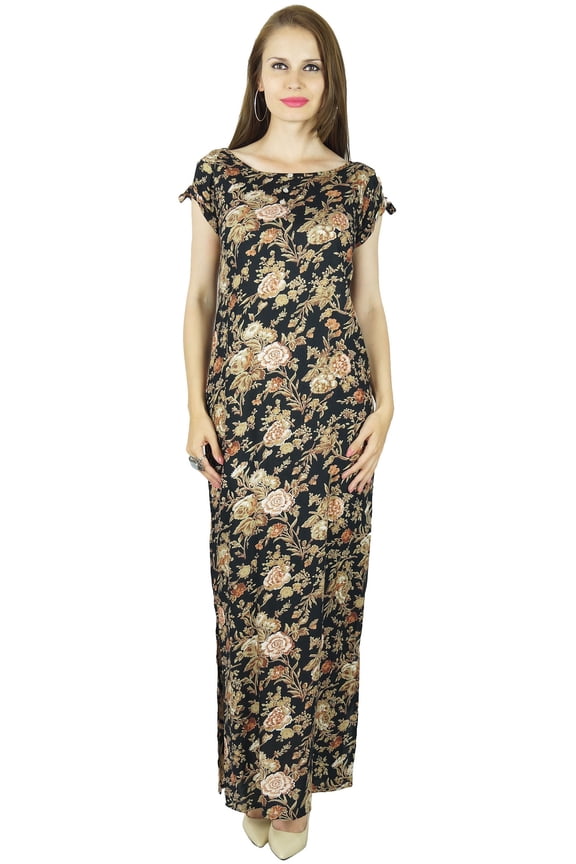 Long Maxi Gown Floral Rayon Dress- Both Side Slits Classic Summer Wear