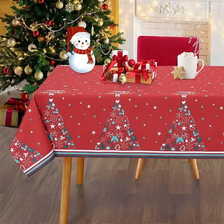 

Christmas Tablecloth Xmas Tree Print Waterproof Table Cover Decor