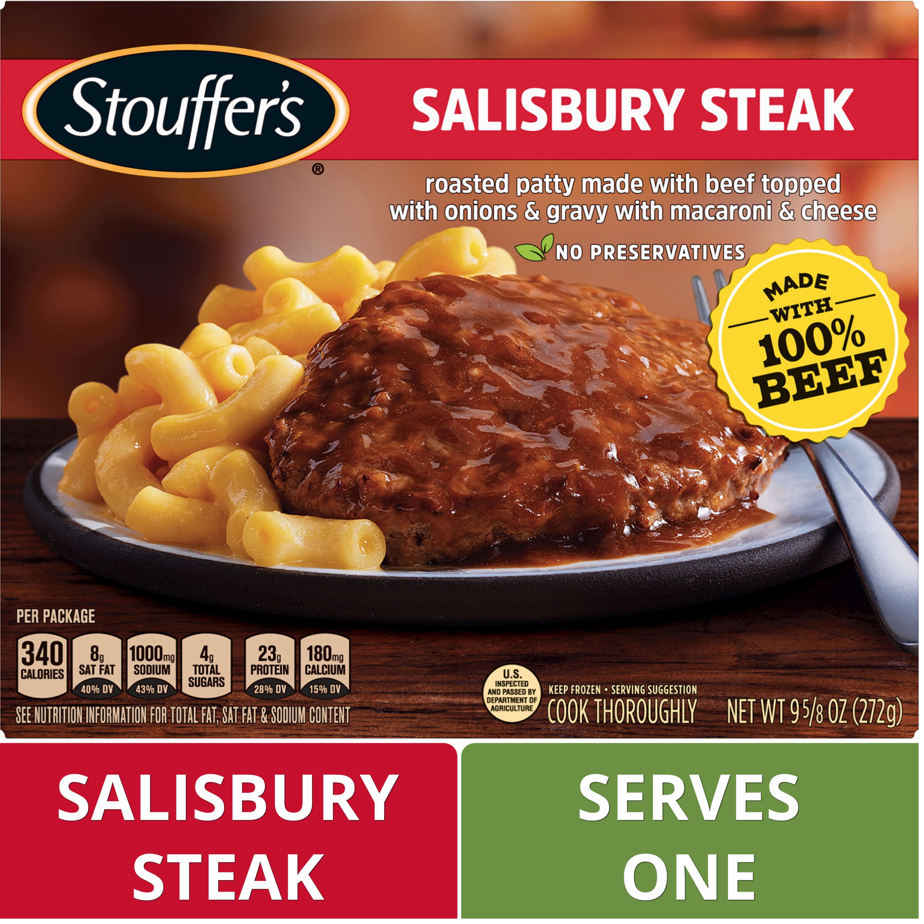 Stouffer's Salisbury Steak Individual Frozen Meal, 9.6 oz (Frozen ...