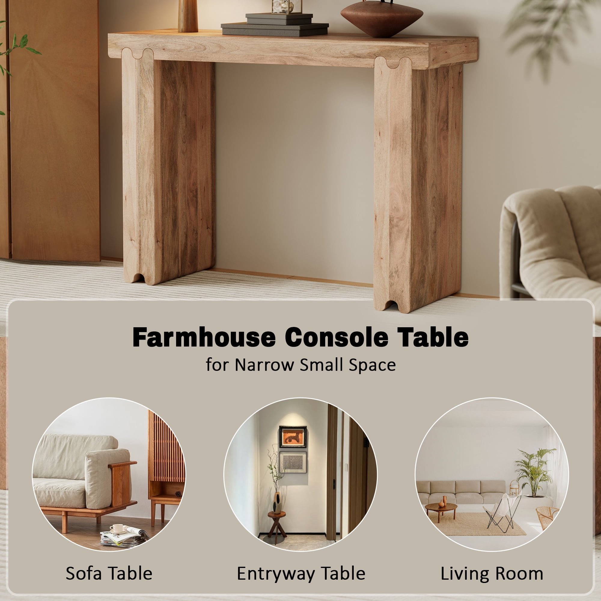 EUROCO 45" Console Table,Farmhouse Wood Entryway Table Sofa Table Behind Couch,Narrow Foyer Tables for Entrance, Hallway, Living Room,Natural