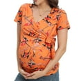 thumbnail image 4 of Women's Maternity Tops Short Sleeve Round Neck Front Pleat Peplum Tunic Top Pregnancy Casual T Shirts Orange S, 4 of 7