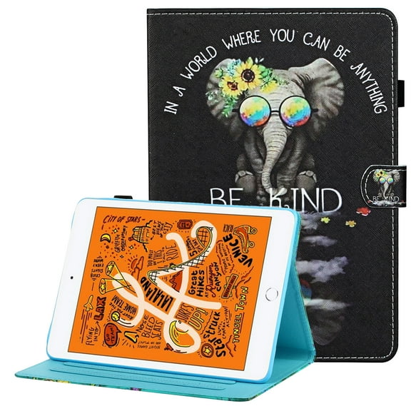 Allytech iPad mini 5 Case 2019, iPad Mini 4 Case, iPad Mini 1 2 3 Case, PU Leather Smart Cover Auto Sleep Wake Multi Anlge Viewing Stand Folio Flip TPU Cover Case for Apple Mini iPad 7.9", Elephant