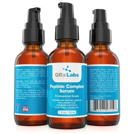 Peptide Complex Serum / Collagen Booster for the Face with Hyaluronic Acid and Chamomile Extract - Anti Aging Peptide Serum, Reduces Wrinkles, Heals and Repairs Skin - Tightening Effect - 1 fl (Best Peptide Serum 2019)