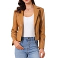 thumbnail image 1 of CHAQUETA DE CUERO PARA MUJER INSPIRADA CHIC Blazer de Manga Larga con Solapa Notch Vintage Moto Biker Abrigo Vegano de Piel Sintética S Marrón Claro, 1 of 6