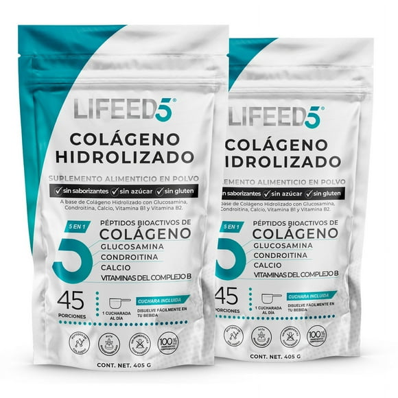 Suplemento Alimenticio LIFEED5 2 Pack Colageno Hidrolizado 5 en 1 Articulaciones y Huesos 810g