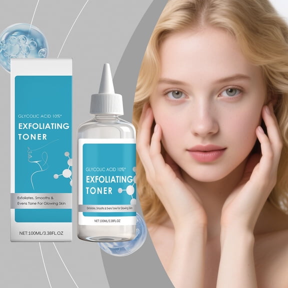 Glycolic Acid Toner for Face, Scalp & Underarms, 10% Exfoliating Facial Toner with Hyaluronic Acid, Chemical Exfoliant for Smooth Skin, 100ml Bottle