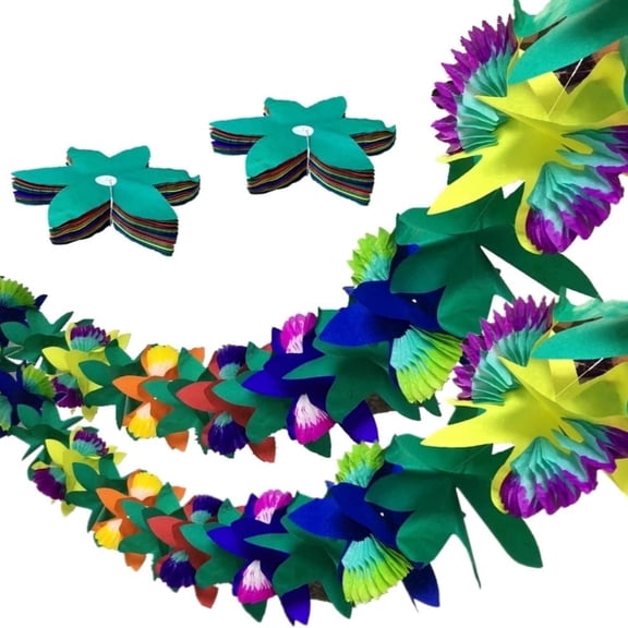 OuMuaMua Tropical Paper Flower Garland, 2Pcs Island Party Decor Colorful Paper Flower for Beach, Jungle, Birthday, Wedding and Shower Decorations