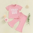thumbnail image 2 of Toddler Baby Girl Outfits Summer Clothes Set Print Short Sleeve Top and Bell Bottom Pants Set Casual Toddler Outfit 3-4 Years, 2 of 4
