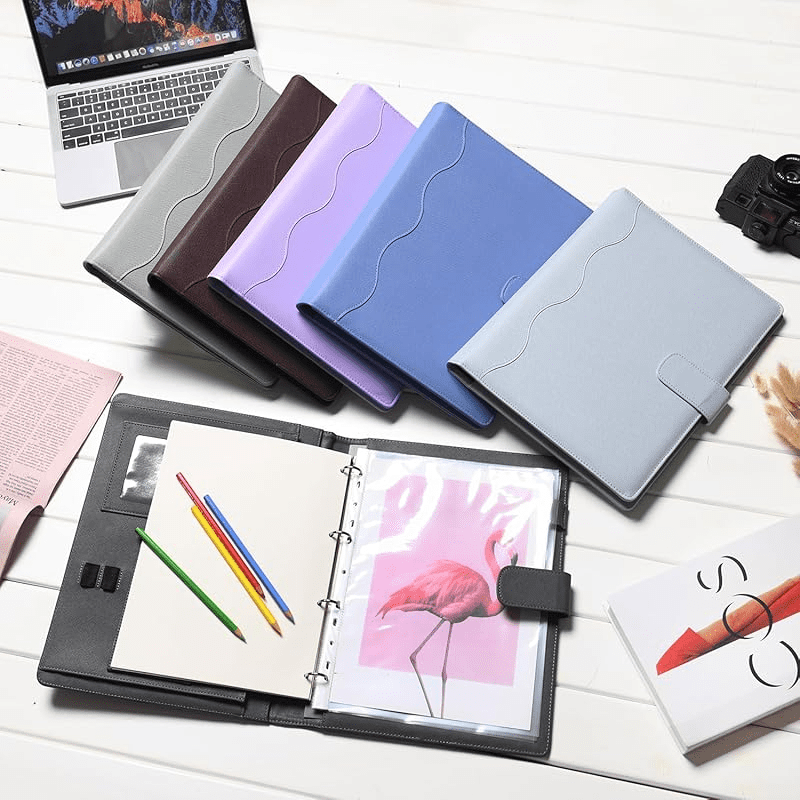 Wonderpool A4 PU Leather Ring Holder Writing Portfolio Multi Document Case with Removable Binder Clipboard and Functional Pocket for Organizer Office Travel School (Coffee)