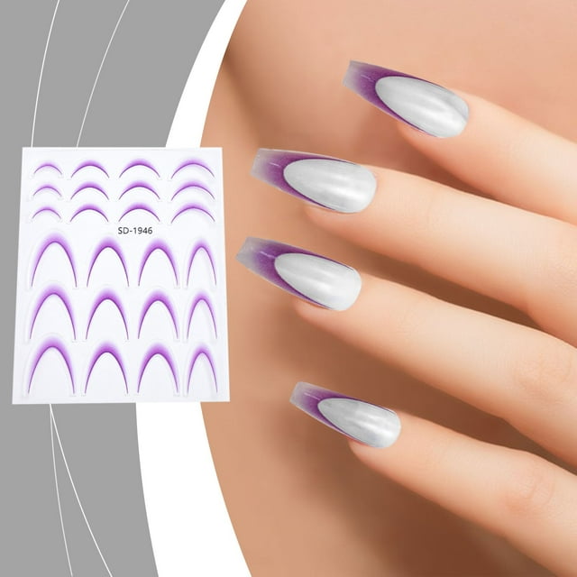 Pegatinas para uñas para decoración de uñas, pegatinas para uñas para mujeres, pegatinas francesas con degradado, pegatinas de sonrisa en forma de media luna, arcos de líneas francesas finas, adornos