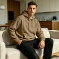 thumbnail image 6 of Hearthz Mens Hoodie Dropp Shoulder Long Sleeve Mens Hoodie Sweatshirt Streetwear Oversized Winter Mens Sweatshirt with Pocket Khaki XXL, 6 of 6