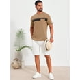 thumbnail image 5 of DARING DIVA Men's Chest Pocket Striped Print Crew Neck Short Sleeve T-Shirt L Khaki, 5 of 7
