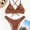 Coffee-A, variant on for Women Sunflower Print Lace-up Crisscross Bikini Set 色Maroon M