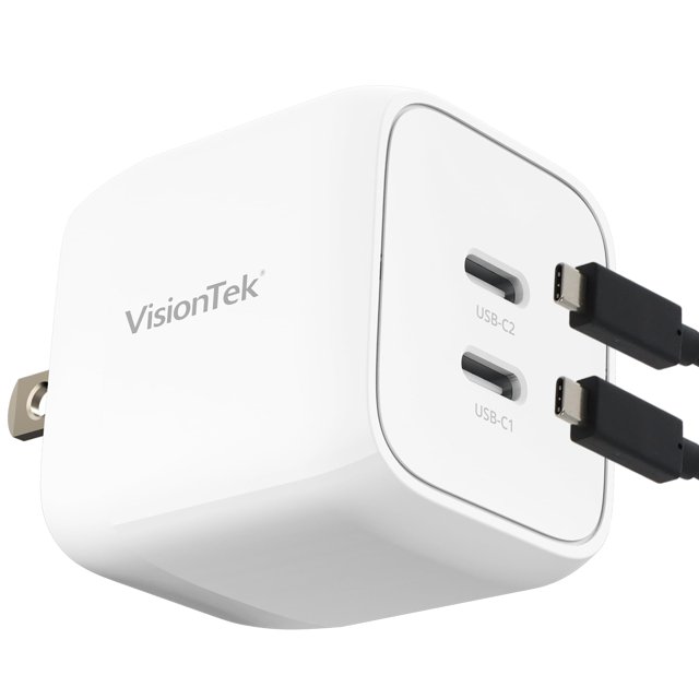 Cargador Rápido De Pared Visiontek Gan Ii De 35 W - Puertos Usbc Duales - 2X Usb-C - Compatible Con Ipad Iphone Galaxy Steam Deck Tablets Pixel Y Más - 901534