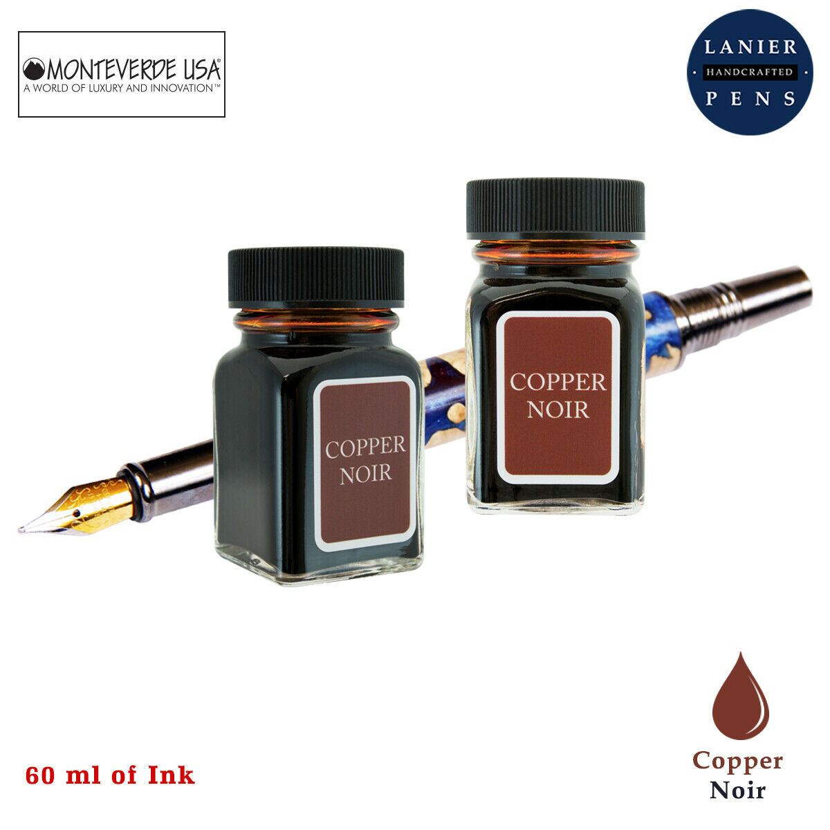 Monteverde 60ml Noir Fountain Pen Ink Bottle (30ml Copper Noir G309CN Ink Bottle - Pack of 2)