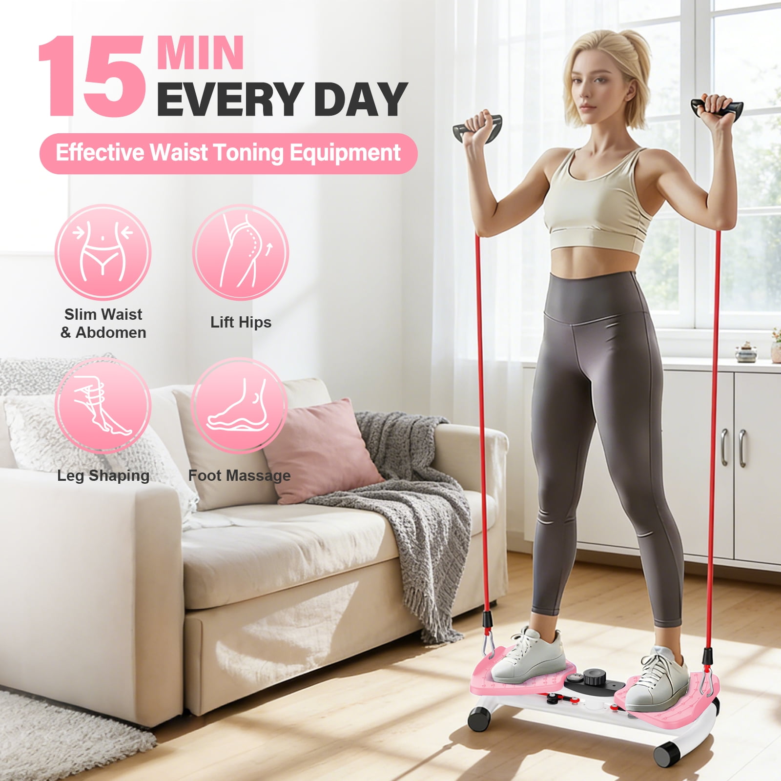 Waist Twister Machine, Silent Ab Toner Machine, Core Workout Board for Women, Home Gym Equipment for Hourglass Figure & Love Handle Reduction, Pink