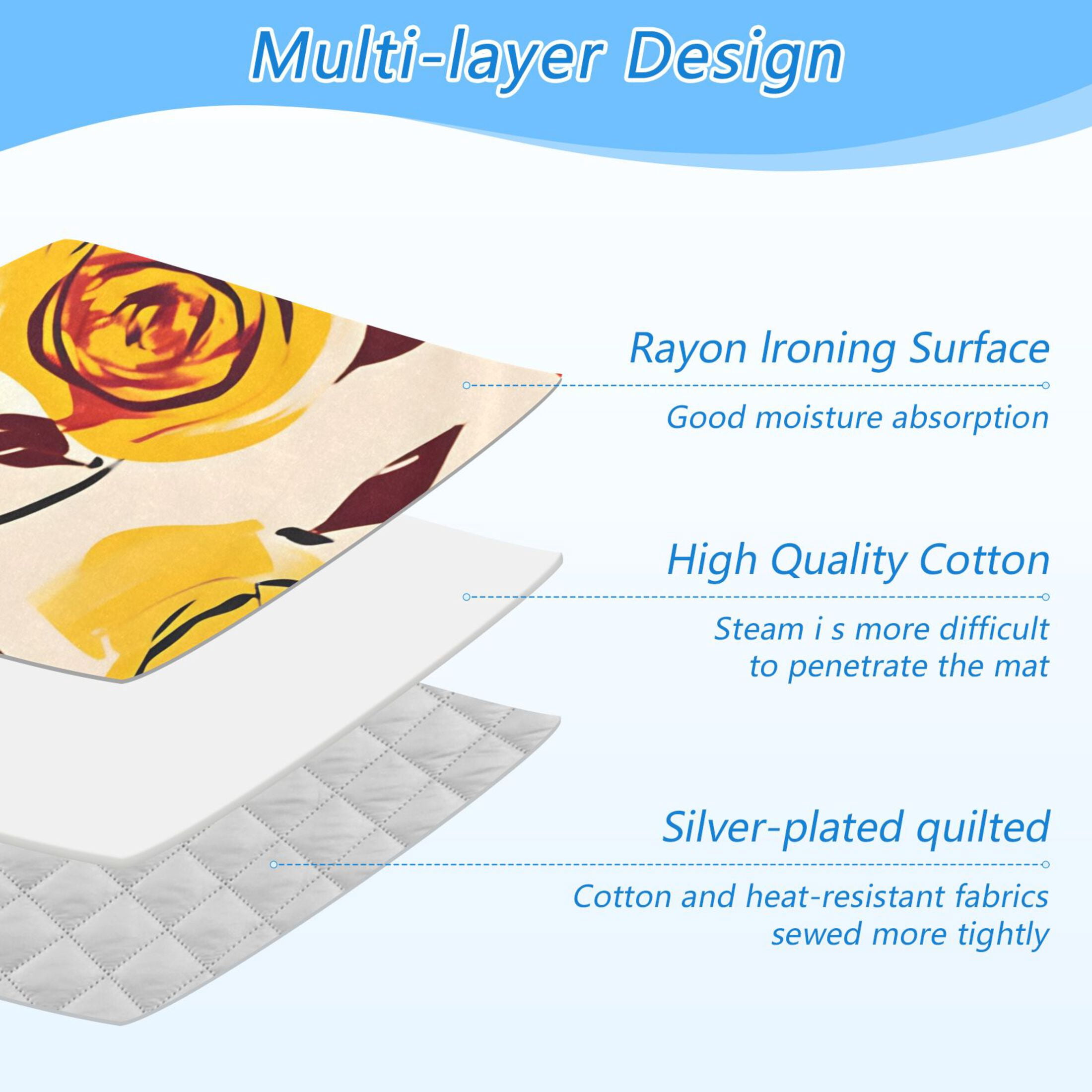 Rose Simple Strokes Leaves Flowers Ironing Mat Blanket Portable Travel Ironing Pad Heat Resistant Pad 47.2" x 27.6”