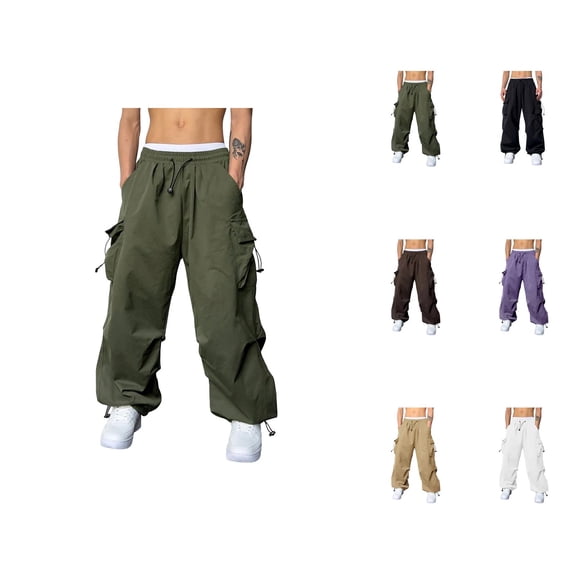 Baggy Cargo Pants Men 2026 Casual Drawstring Elastic Waist Loose Fit Parachute Pants with Pockets Harem Joggers Streetwear