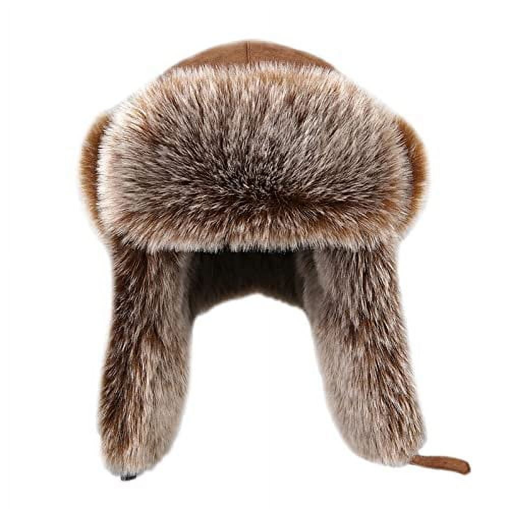 Estbridg Men Winter Faux Fur Suede Leather Trapper Hat Cap Ski