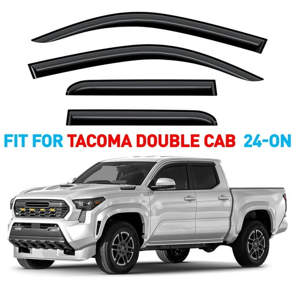 GrandWheel Co Smoke Tinted Tape-On Side Window Vent Visor Deflectors Rain Guards Compatible with Toyota Tacoma Double Cab 2024-2026 - 4 pcs. GW0939