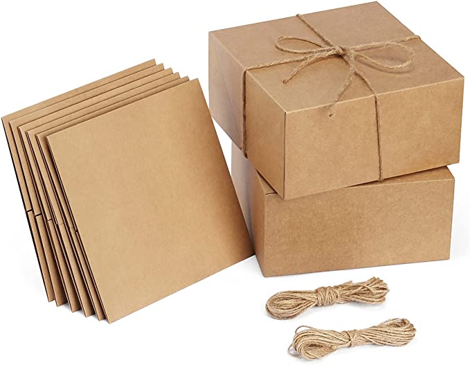15PCS Brown Gift Boxes 8x8x4 Bridesmaids Proposal Boxes, Kraft Paper