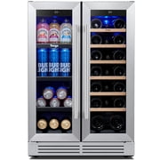 Yeego 24" Wine and Beverage Refrigerator, Hold 20 Bottles & 60 Cans Dual Zone Cooler Fridge with Double Tempered Glass French Door