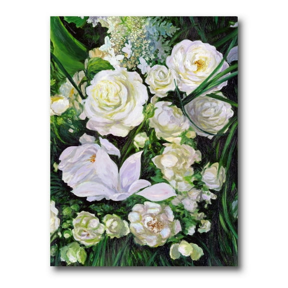 Designart ' Bouquet Of White Roses With Green Leaves ' Traditional Canvas Wall Art Print