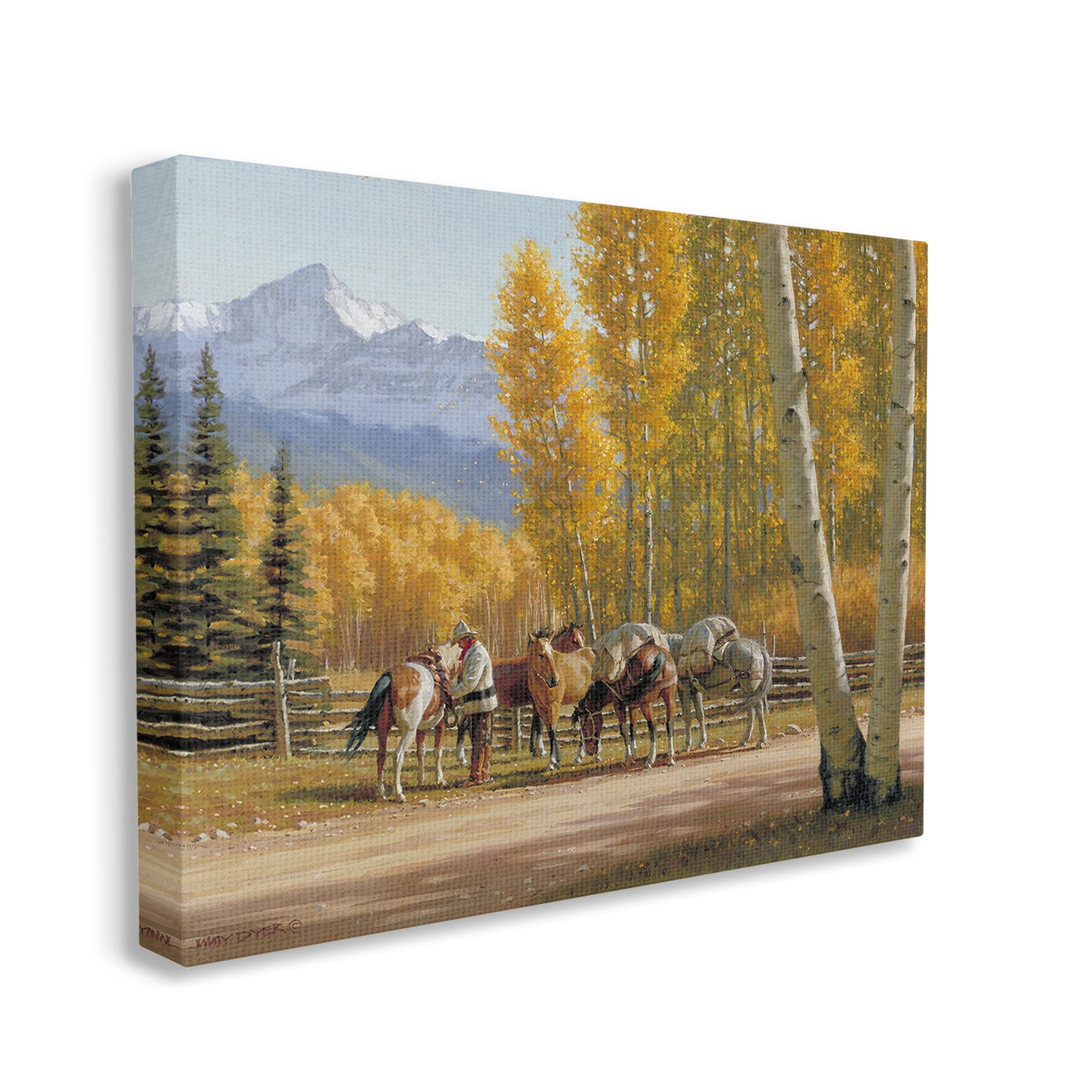 Stupell Industries Horses with Fall Foliage Landscape Painting Gallery Wrapped Canvas Art Print Wall Art, 30 x 24