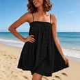 thumbnail image 2 of Women's Spaghetti Strap Mini Dress, Textured Seersucker Casual Babydoll Dresses, Loose Fit A-Line Summer Beach Cami Sundress with Pockets, 2 of 9