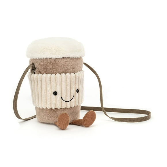 Jellycat Amuseables Coffee-To-Go Plush Bag, 8 inches - Crossbody and Shoulder Purse - Fun and Unique Handbag