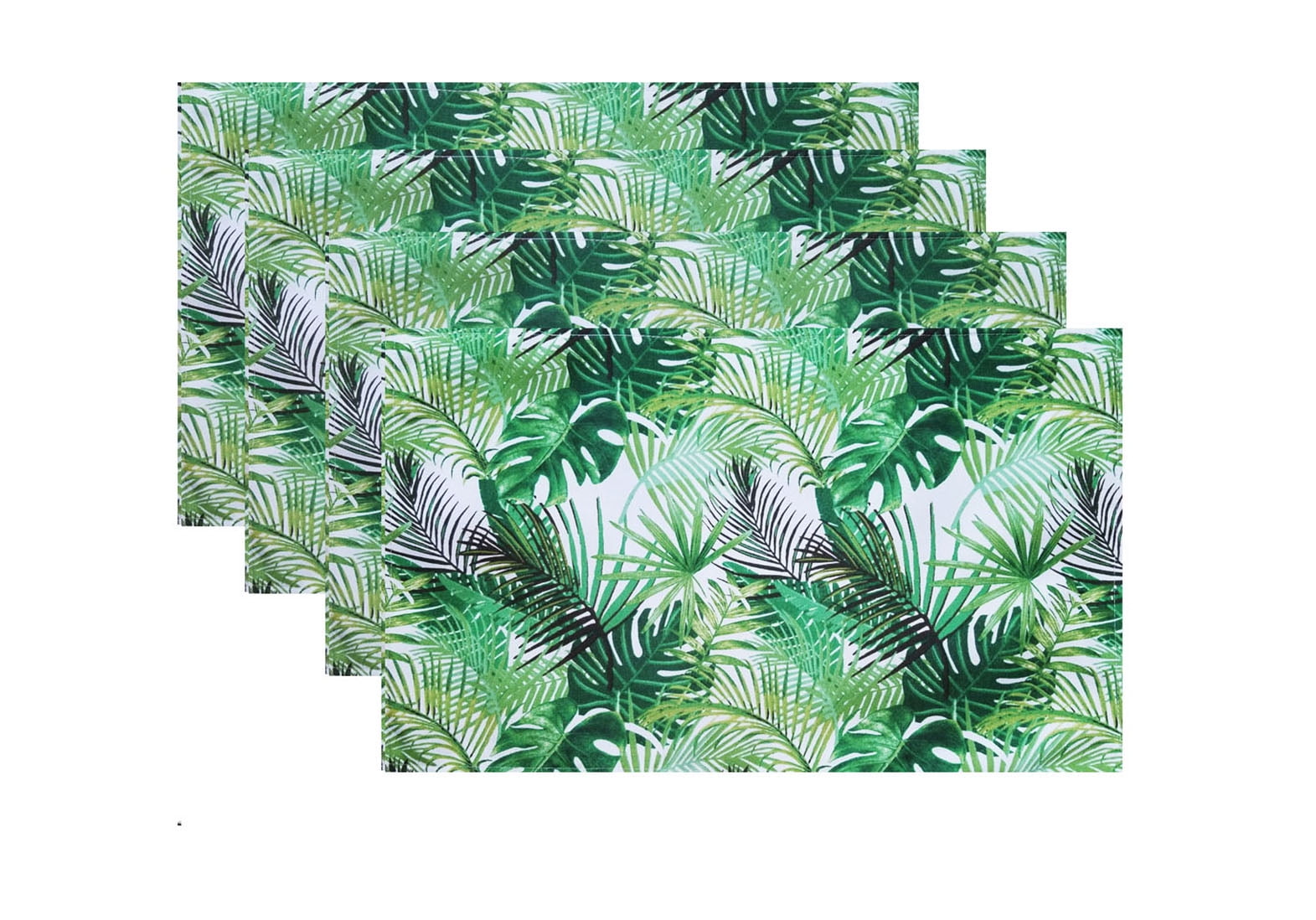 Tropical Placemats, Set of 4, Palm Fronds Leaves Reversible Polyester Fabric