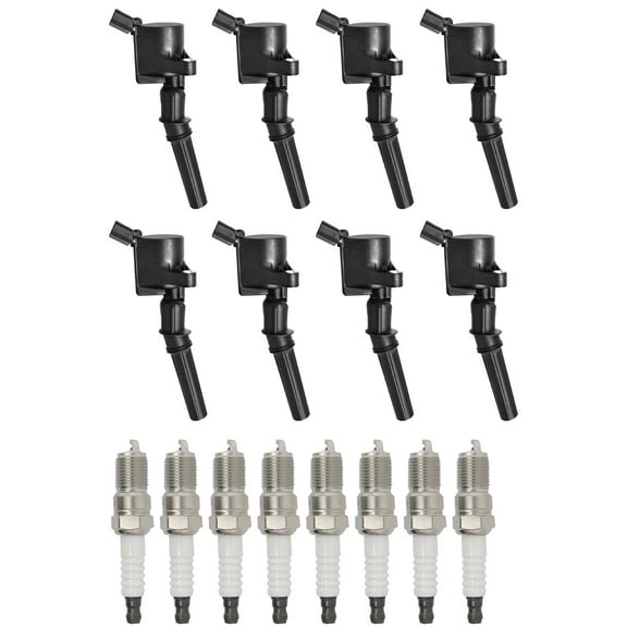 Set of 8 ISA Brand Ignition Coils and 8 ISA Brand Spark Plugs Compatible with 1999-2004 Ford F-550 Super Duty 6.8L V10 Replacement for DG508